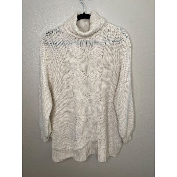 Aerie Womens Turtleneck Cream Cable Knit Sweater Size L Soft Warm Chic Winter - Picture 2 of 7